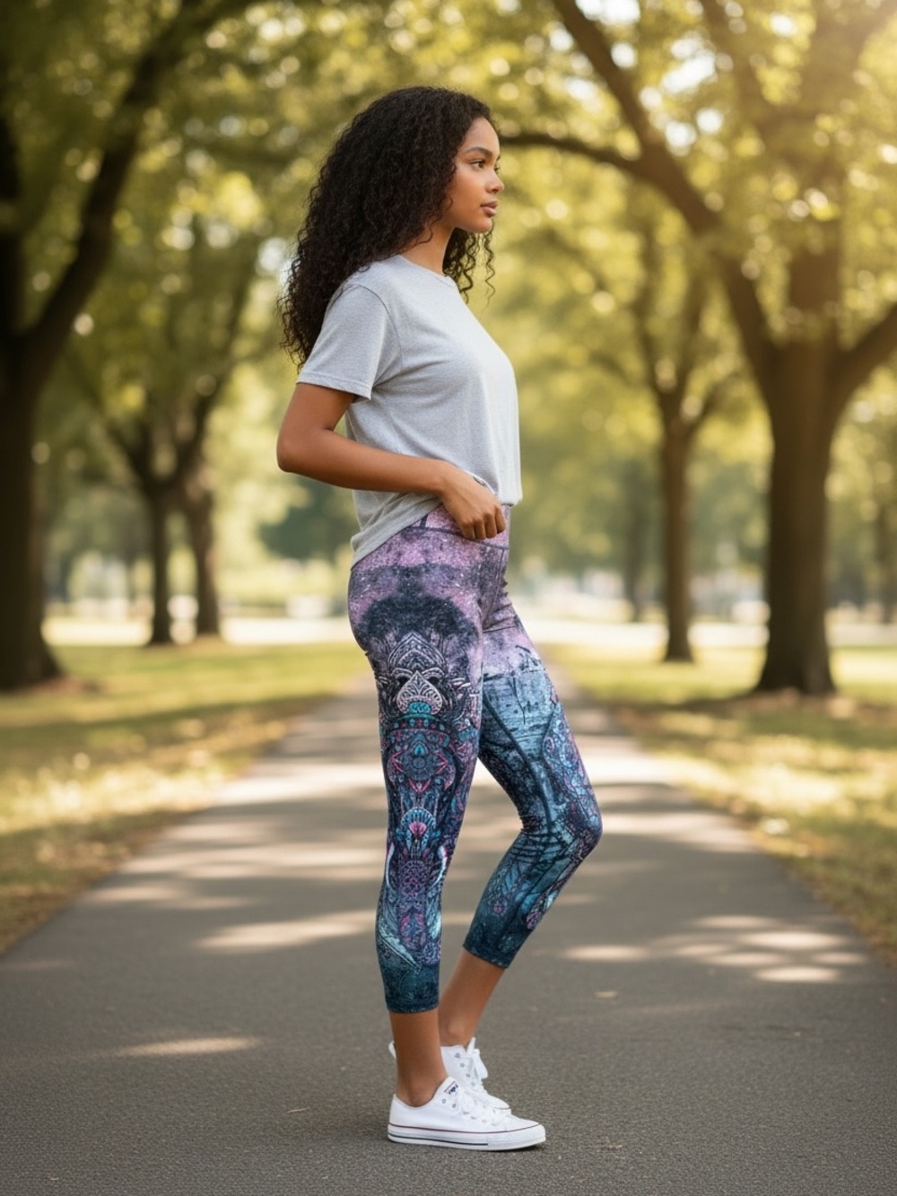 Women’s Printed Skinny Jeans — Pink & Blue Mandala Design